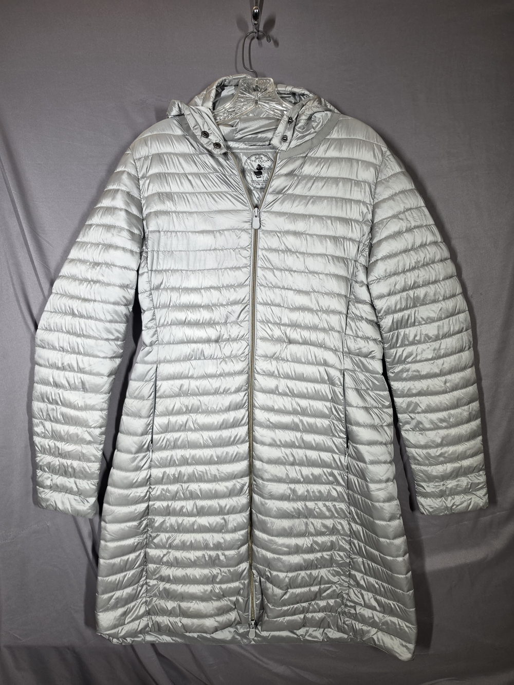 SAVE THE DUCK Light Gray Packable Quilted Hooded Coat
